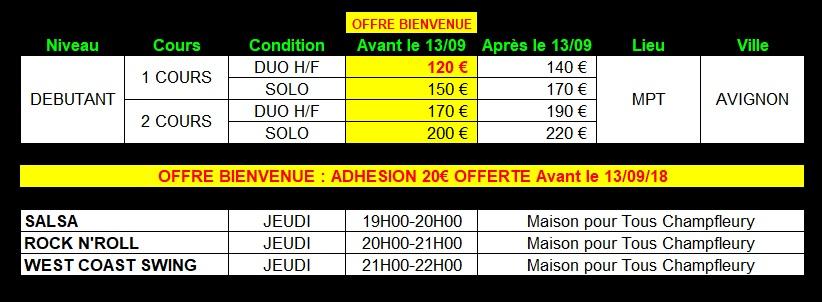 Tarifs 2018 2019